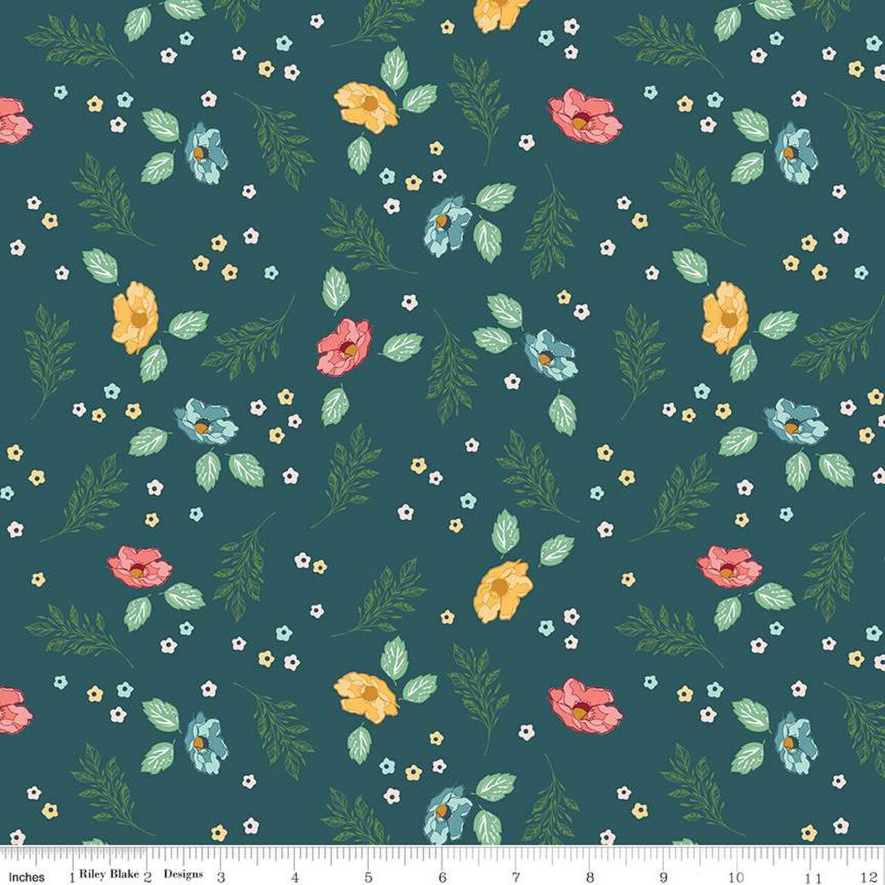 Fabric Riley Blake Colonial Blue Flower Fields Melody by the Quarter Yard C15142-COLONIAL